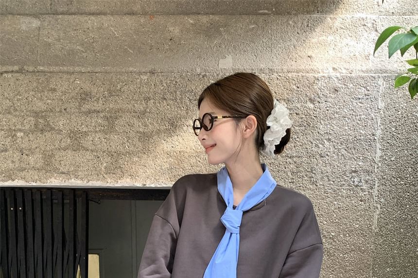 Two-Tone Tie-Neck Sweatshirt Set with Mid Rise Mini A-Line Skirt