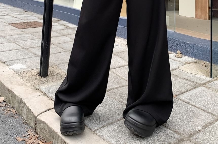 Button Detail Inset Skirt Wide Leg Pants - Mid Rise