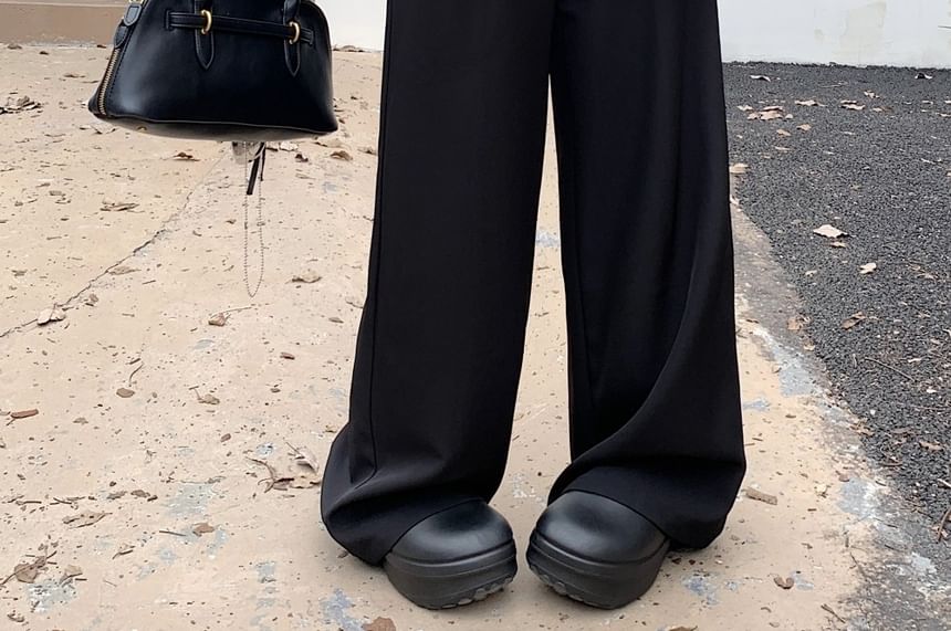 Button Detail Inset Skirt Wide Leg Pants - Mid Rise