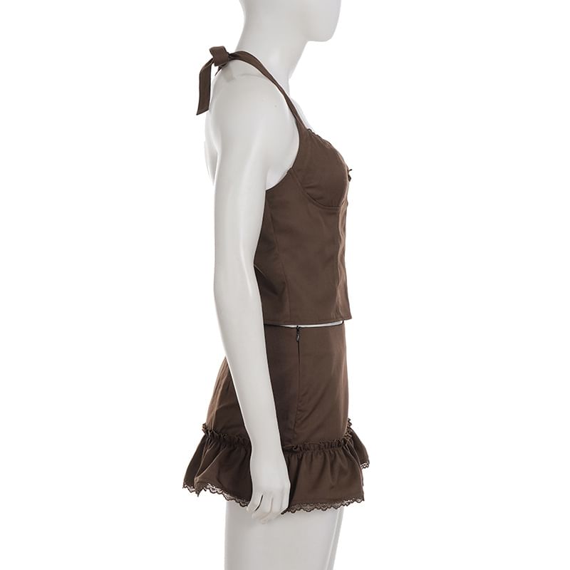 V-Neck Crop Top and Mini Skirt Set - Sleeveless
