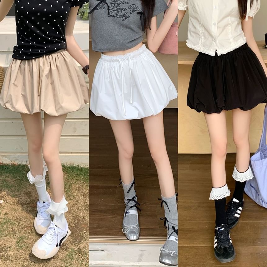 Drawstring Waist Plain Mini A-Line Skirt