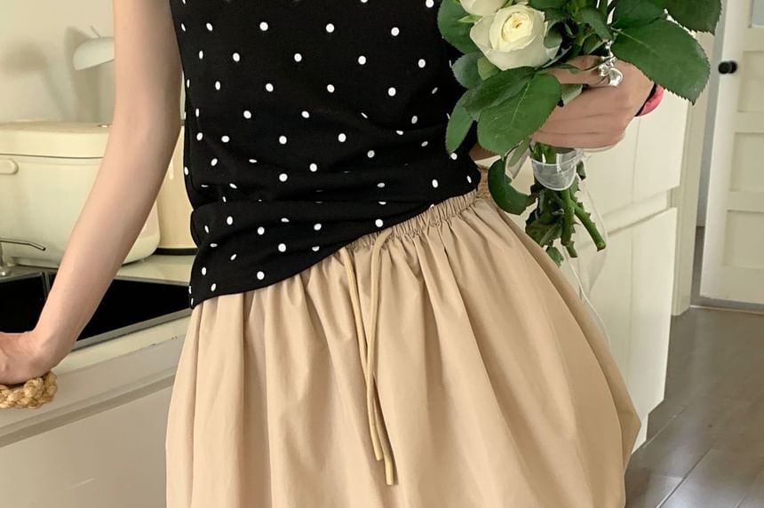 Drawstring Waist Plain Mini A-Line Skirt