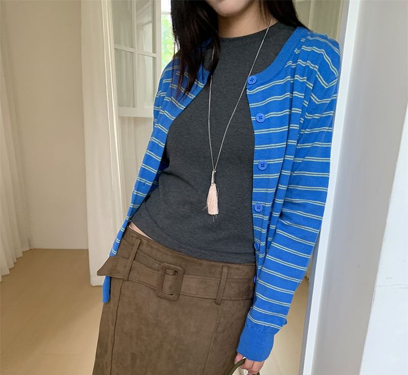 Faux Suede Midi A-Line Skirt with Belted Low Waist