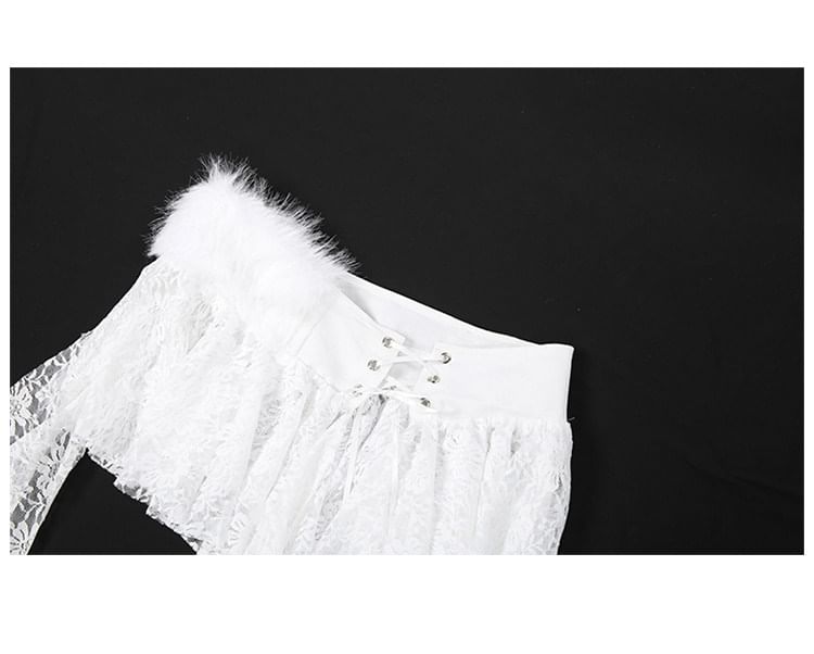 Asymmetrical Lace Mini A-Line Skirt with Fluffy Panel
