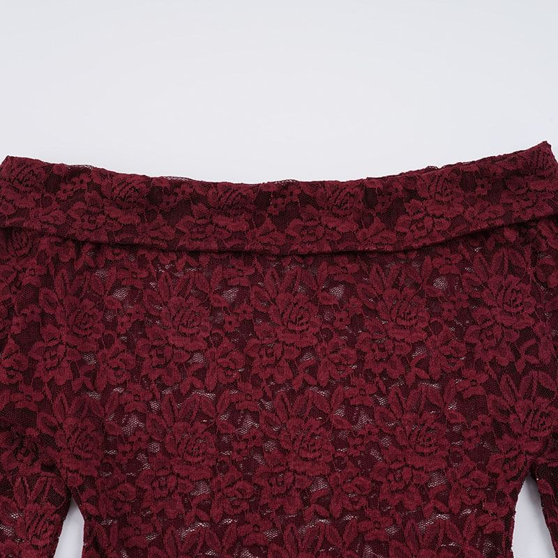 Off-Shoulder Lace Slim Fit Crop Top & Low Rise Sequin Ruched Mini Pencil Skirt