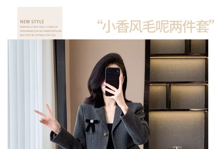 Lapel Collar Single Breasted Blazer & High Waist Mini Pleated Skirt Set