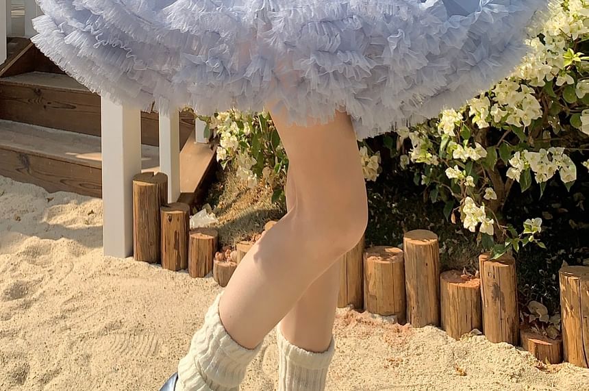 High Waist Frill Trim Layered Mesh Mini A-Line Skirt