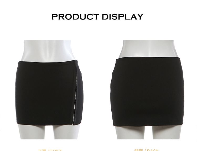 Studded Hook & Eye Faux Fur Tube Top, Mid Rise Mini Pencil Skirt & Belt