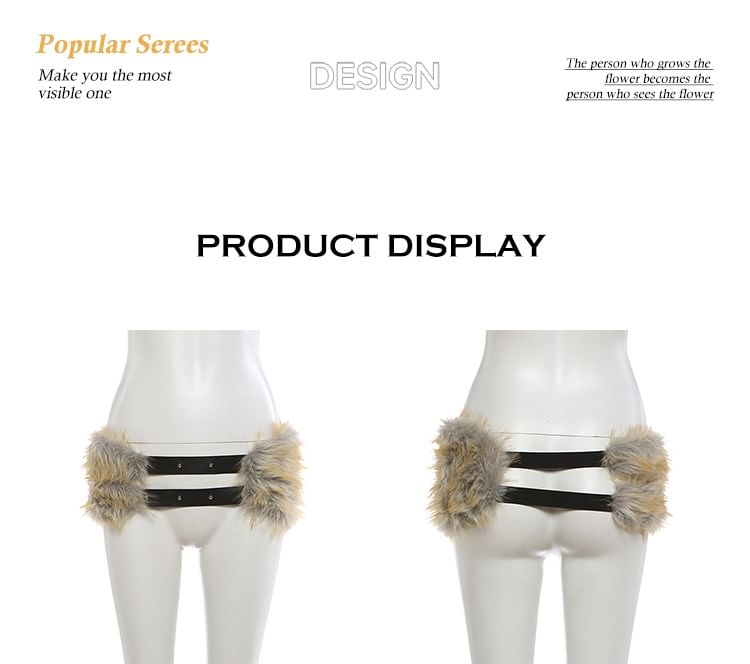 Studded Hook & Eye Faux Fur Tube Top, Mid Rise Mini Pencil Skirt & Belt
