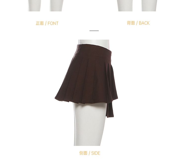 Halter Lace Up Panel Lace Bustier Top & Mid Rise Pleated Asymmetrical Mini Skirt