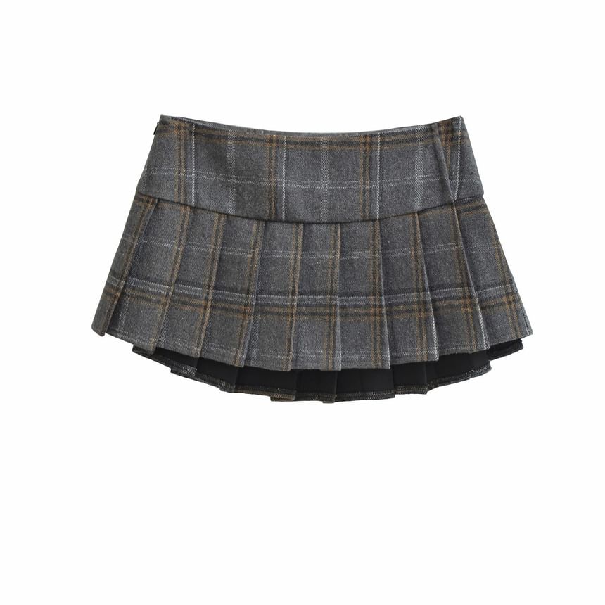 Mid Waist Plaid Pleated Mini A-Line Skirt