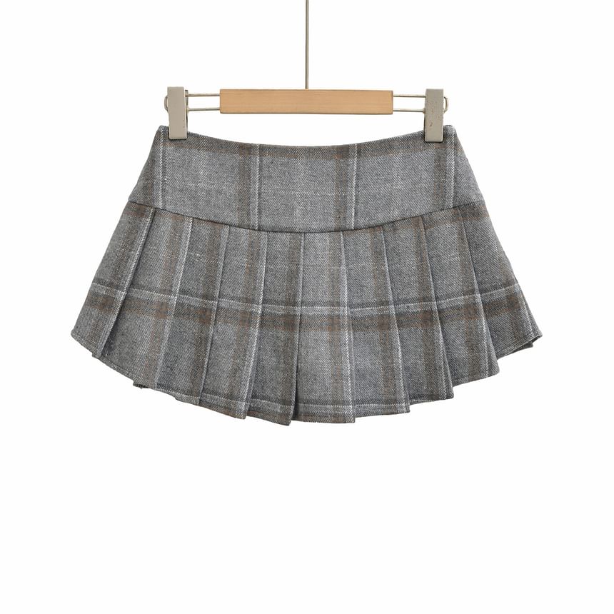 Mid Waist Plaid Pleated Mini A-Line Skirt