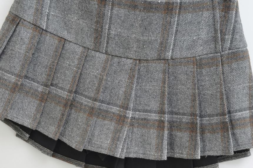 Mid Waist Plaid Pleated Mini A-Line Skirt
