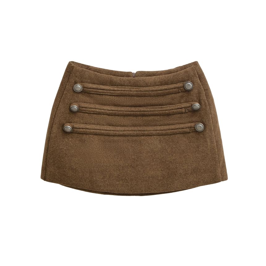 Mid Waist Plain Button Detail Mini Pencil Skirt