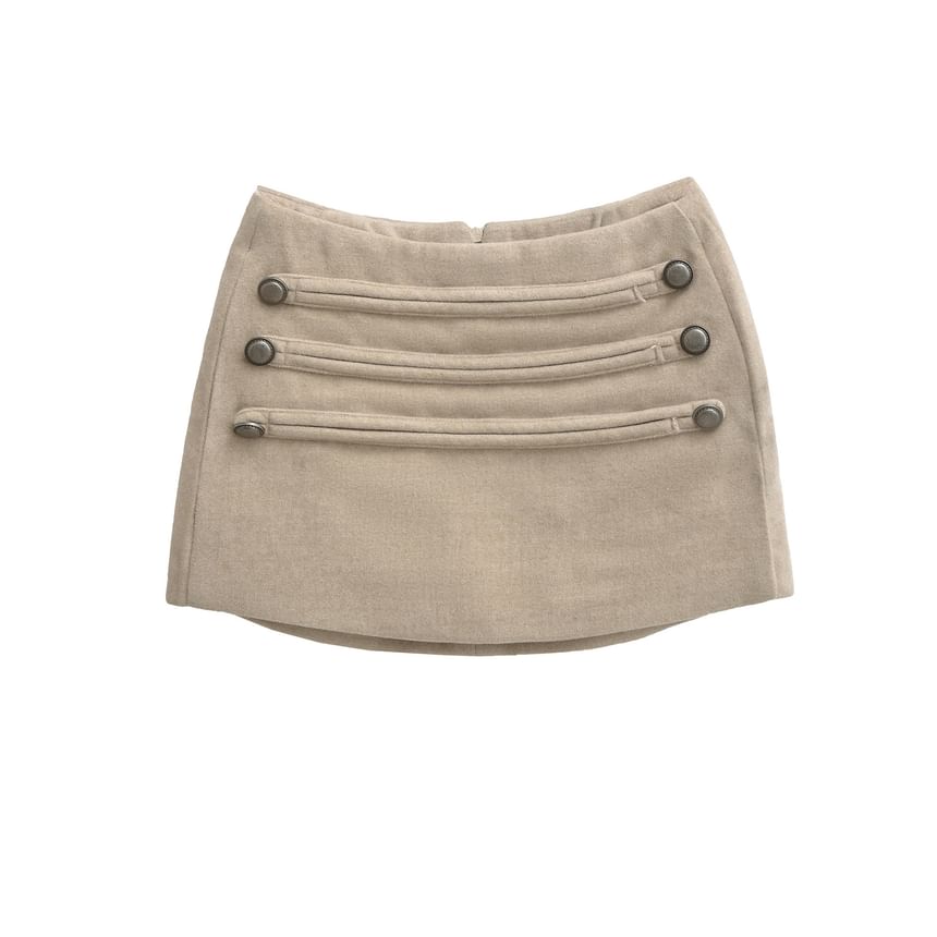 Mid Waist Plain Button Detail Mini Pencil Skirt