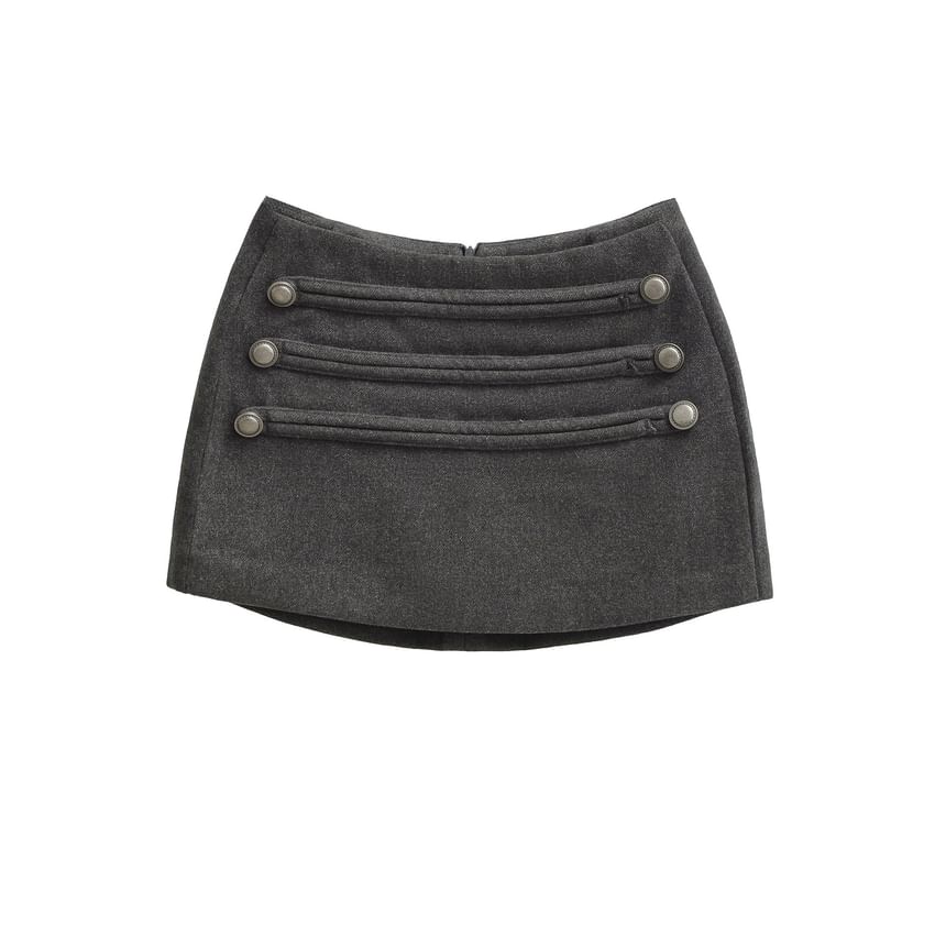 Mid Waist Plain Button Detail Mini Pencil Skirt