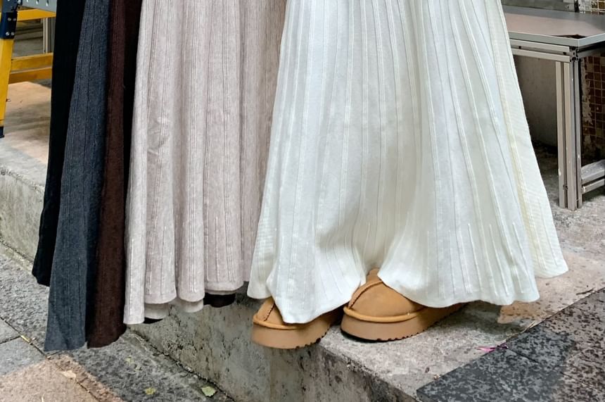 Mid Rise Striped Panel Knit Maxi Mermaid Skirt