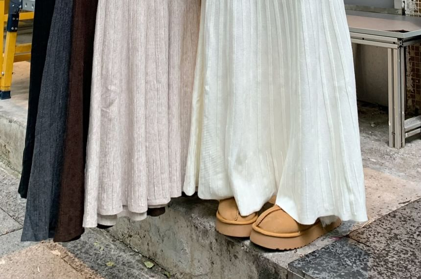Mid Rise Striped Panel Knit Maxi Mermaid Skirt