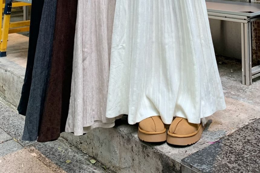 Mid Rise Striped Panel Knit Maxi Mermaid Skirt