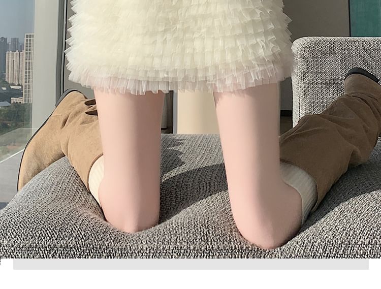 Elastic Waist Plain Tiered Mesh Mini A-Line Skirt