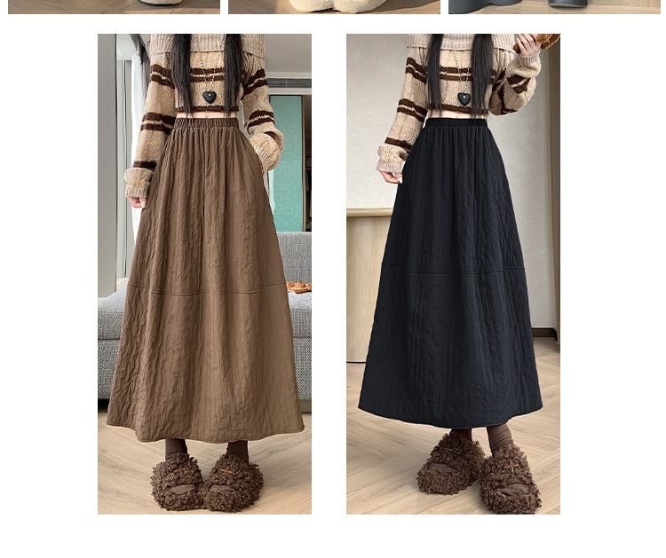 Elastic Waist Plain Panel Maxi A-Line Skirt