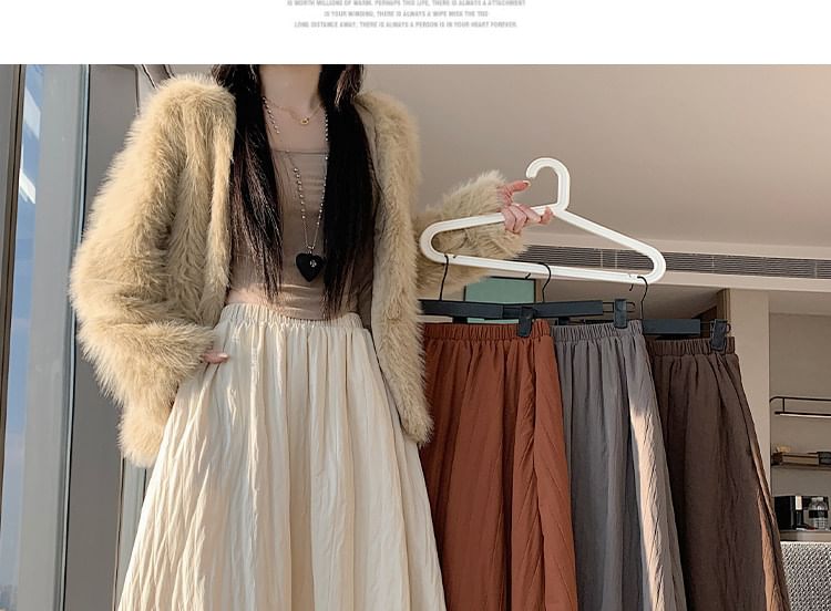 Elastic Waist Plain Panel Maxi A-Line Skirt