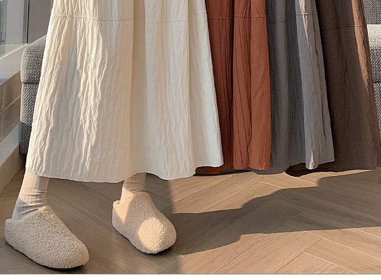Elastic Waist Plain Panel Maxi A-Line Skirt