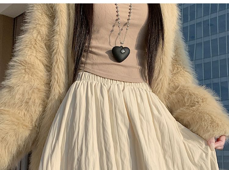 Elastic Waist Plain Panel Maxi A-Line Skirt