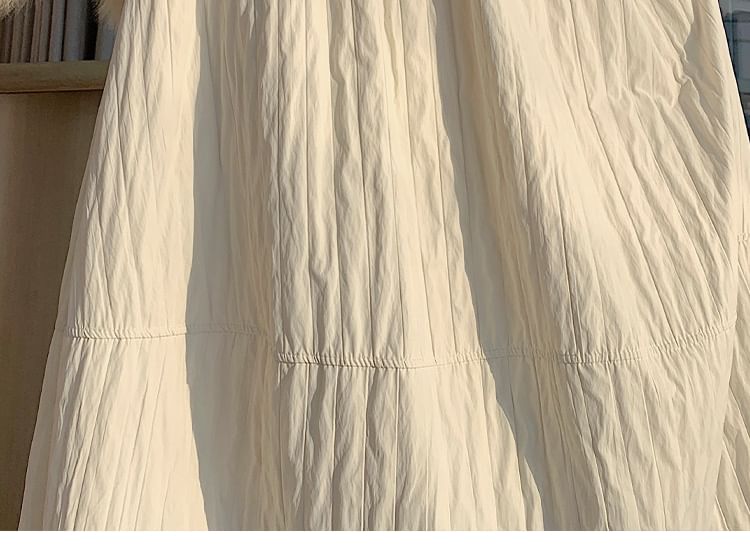 Elastic Waist Plain Panel Maxi A-Line Skirt