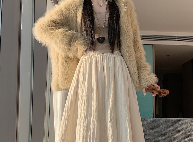 Elastic Waist Plain Panel Maxi A-Line Skirt