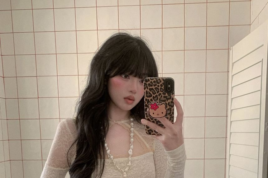 Asymmetrical Cutout Lace Top with Long Sleeves