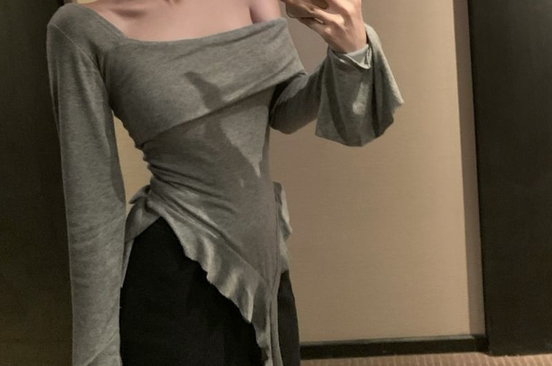 One-Shoulder Ruffle Top with Long Sleeves