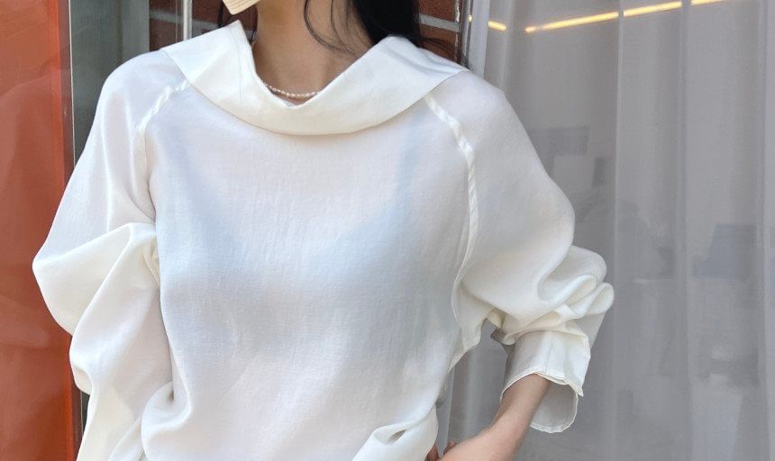 Cowl Neck Blouse with Drawstring and Long Sleeves