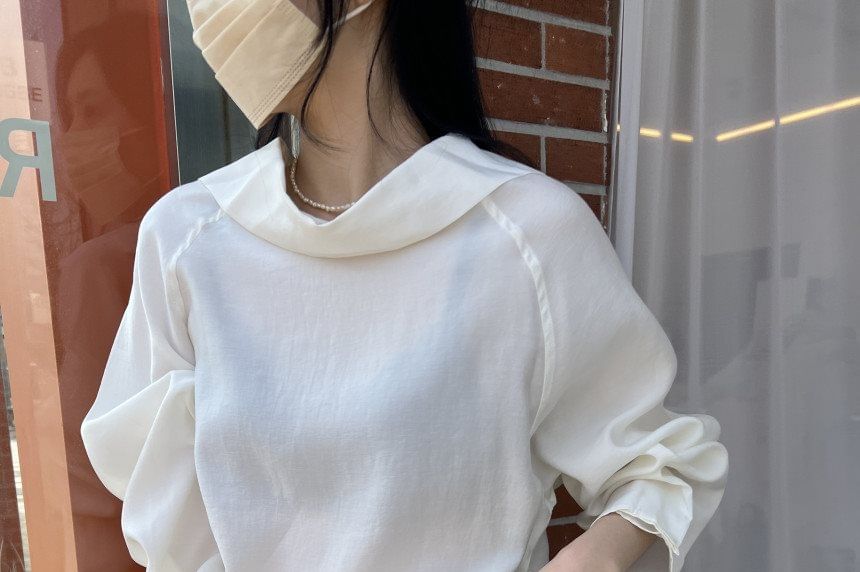 Cowl Neck Blouse with Drawstring and Long Sleeves