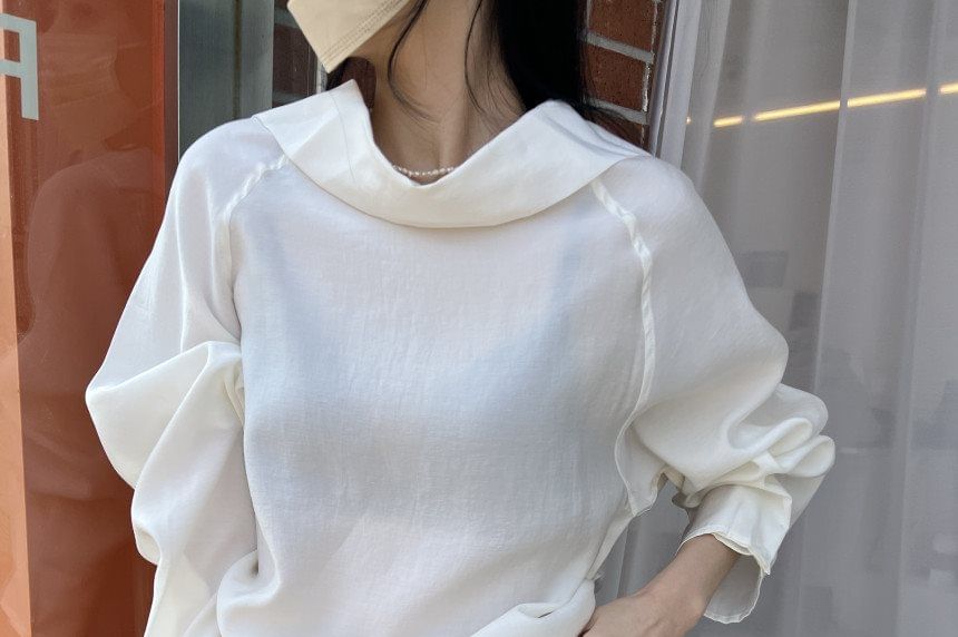 Cowl Neck Blouse with Drawstring and Long Sleeves