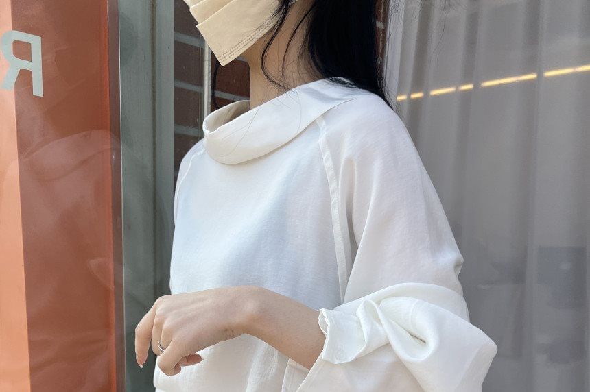 Cowl Neck Blouse with Drawstring and Long Sleeves
