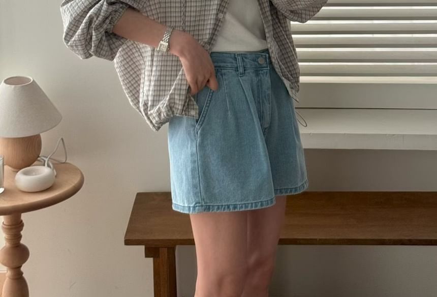 Plaid Hooded Button-Up Shirt with Long Sleeves