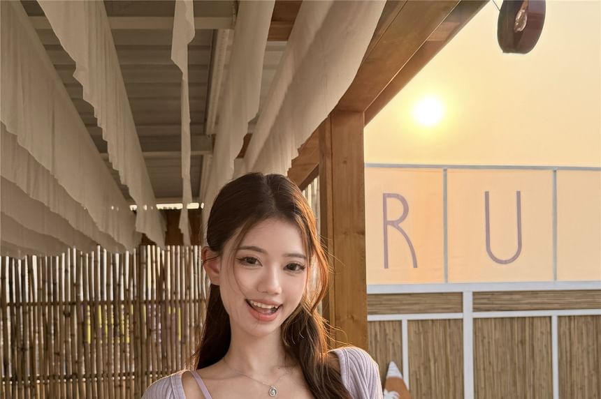 Open Front Crop Cardigan V-Neck Lace Camisole