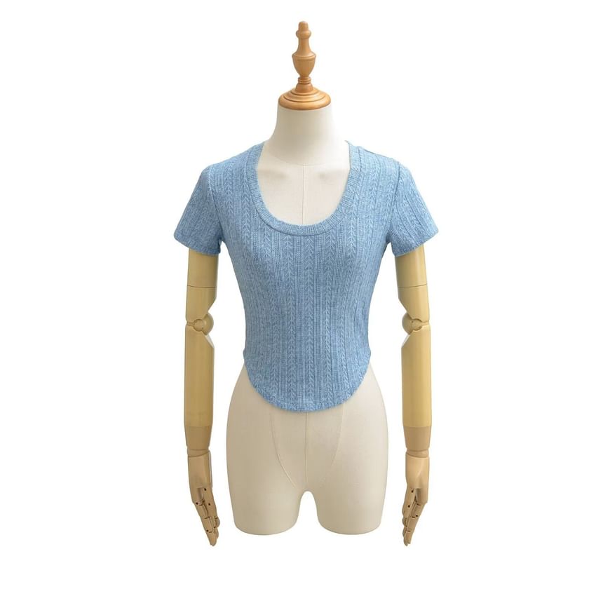 U-Neck Crop Tee with Short Sleeves
