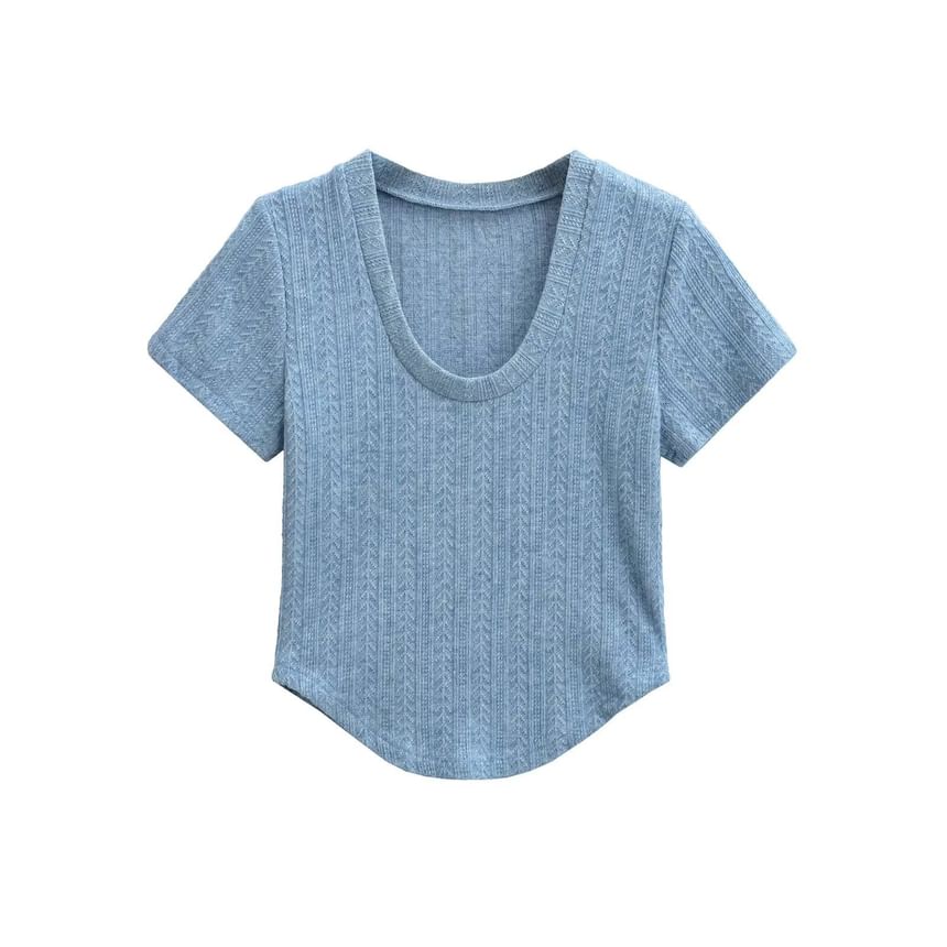 U-Neck Crop Tee with Short Sleeves
