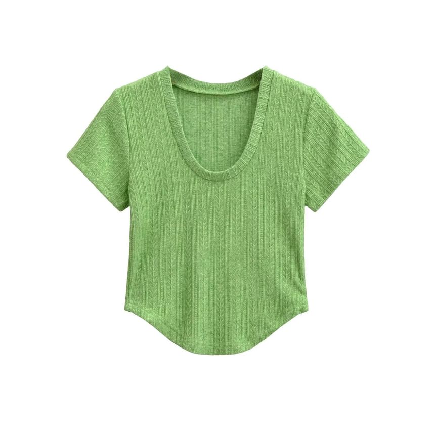 U-Neck Crop Tee with Short Sleeves