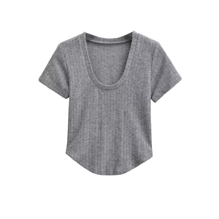 U-Neck Crop Tee with Short Sleeves