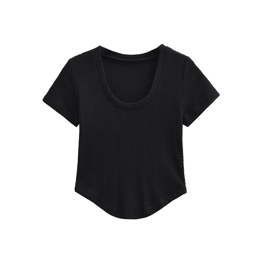 U-Neck Crop Tee with Short Sleeves