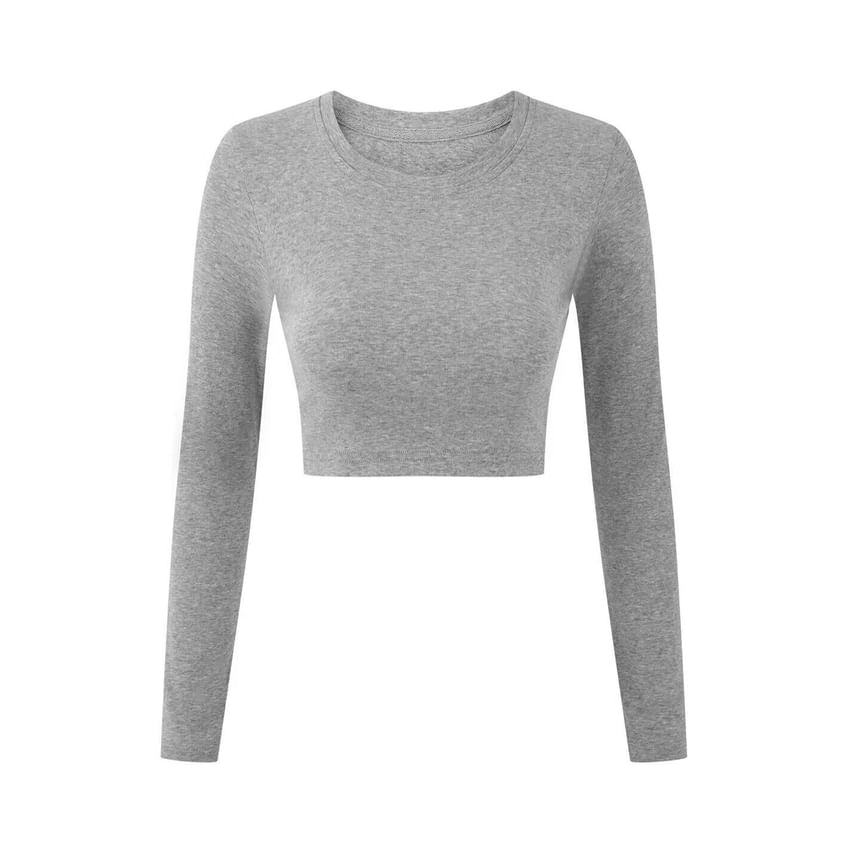 Crop Crewneck Tee with Long Sleeves