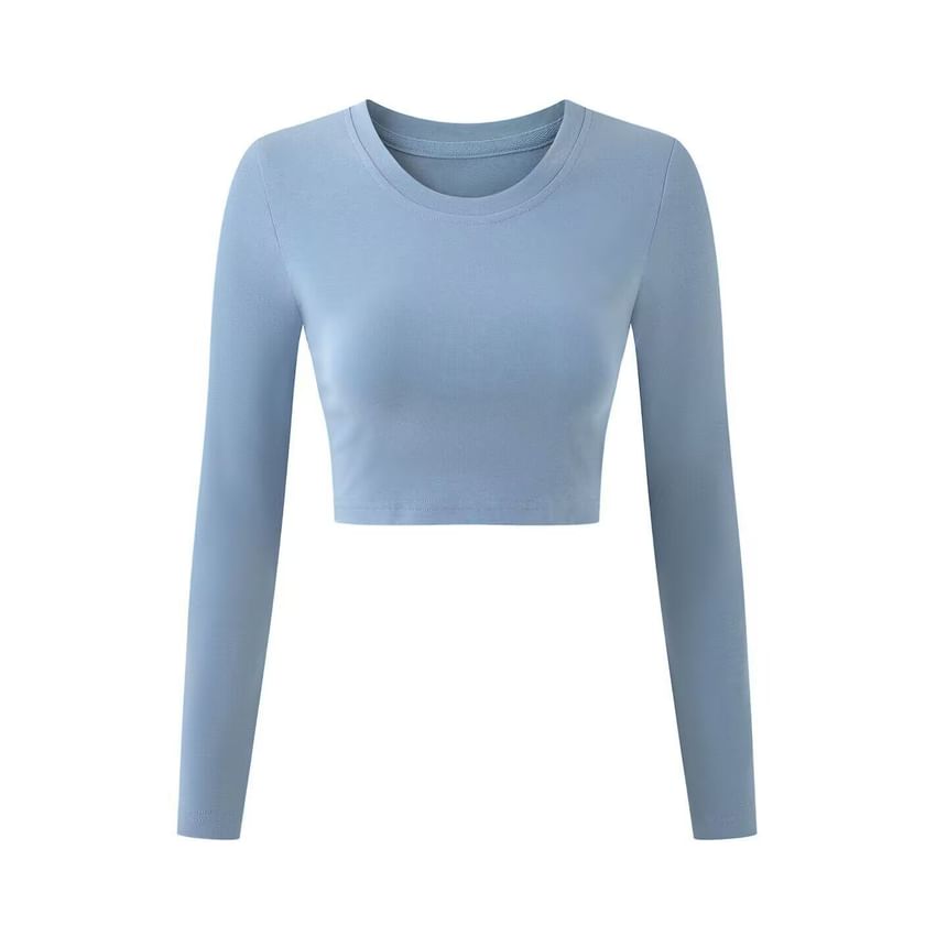 Crop Crewneck Tee with Long Sleeves