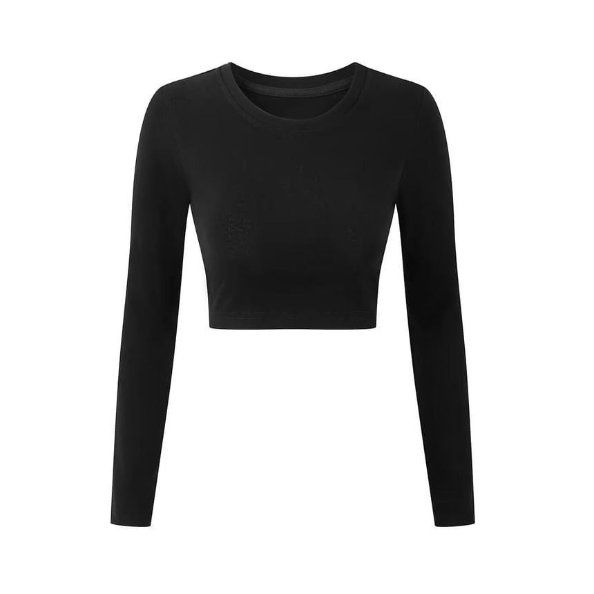 Crop Crewneck Tee with Long Sleeves