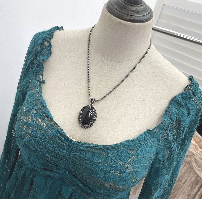 Square Neck Ruched Padded Lace Top Long Sleeve