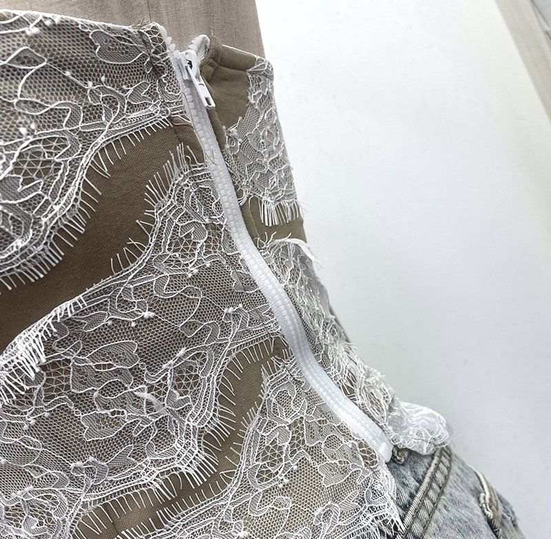 Asymmetrical Padded Lace Crop Tube Top