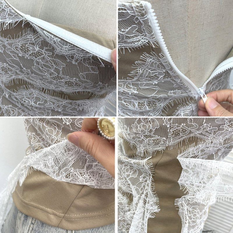Asymmetrical Padded Lace Crop Tube Top