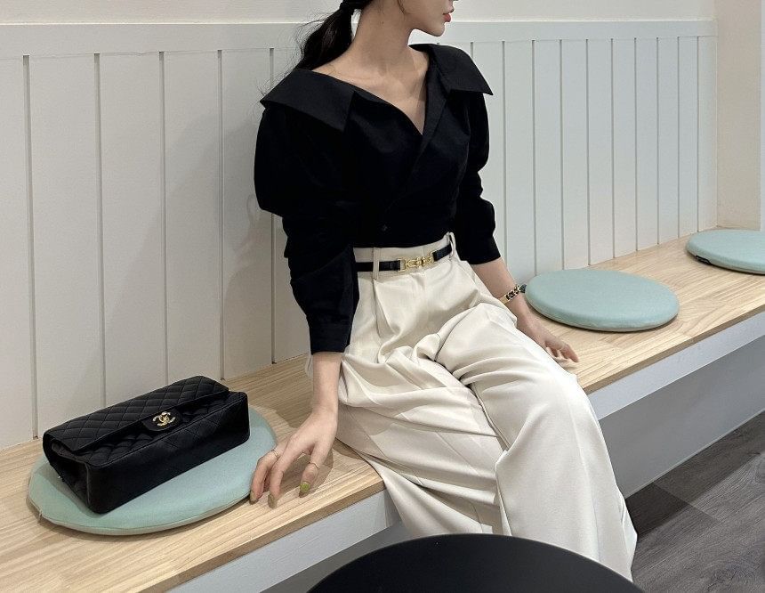 Striped Collared Button-Up Long-Sleeve Blouse